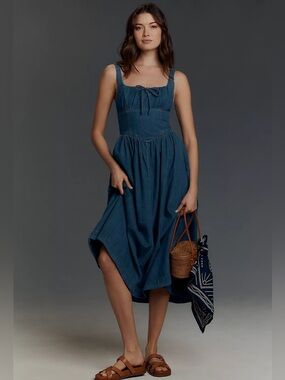 NEW Reformation Balia Denim Midi Dress, Size 8